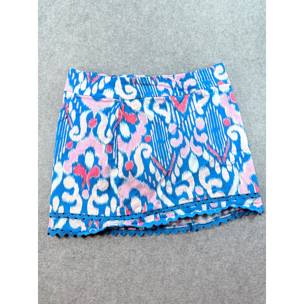 Crown & Ivy Womens Blue Pink Ikat Scalloped Rickrack Hem Mini Skort Size 14